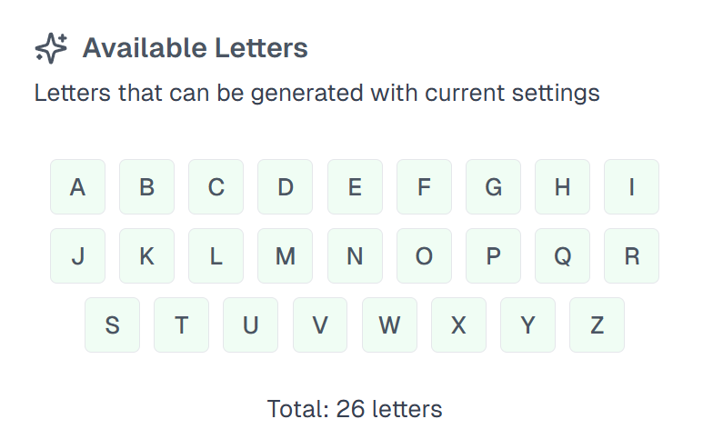 Generated Random Letters Display